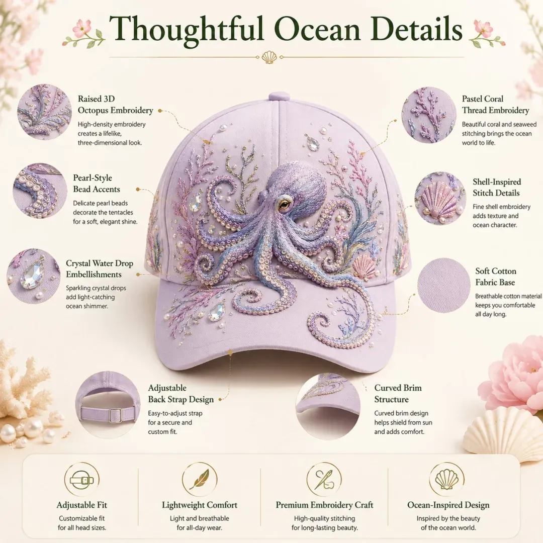 🔥 Last Day 49% OFF – 🌊 3D Ocean Creatures Embroidery Cap