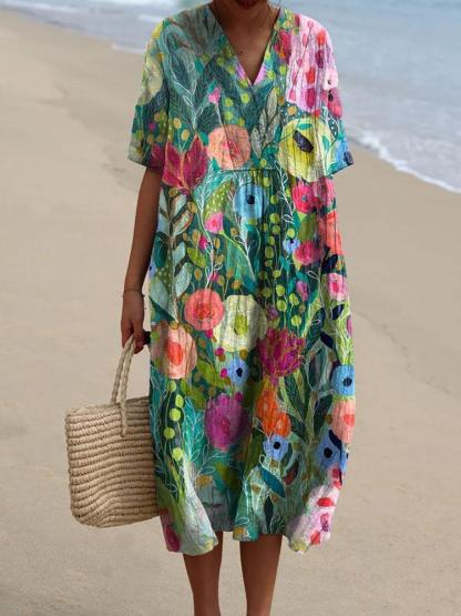Women's SummerAbstract Pattern Art Print Cotton Dress