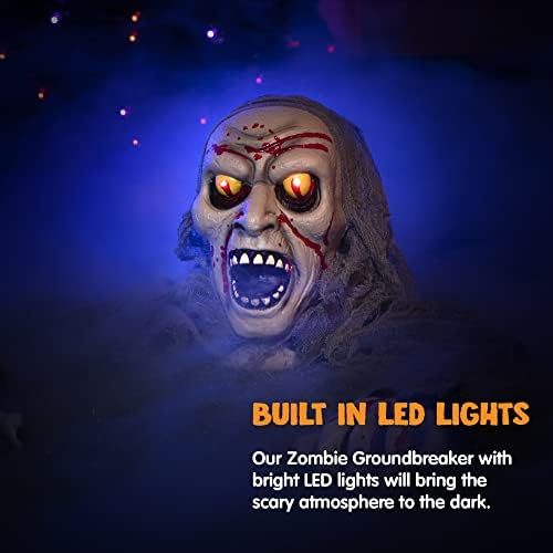 Halloween outdoor glowing zombie groundbreaker decoration with bloodstains and scary sound effects. Suitable for Halloween outdoor decorations, lawns, patios, terraces, cemetery decorations, and haunted house props.