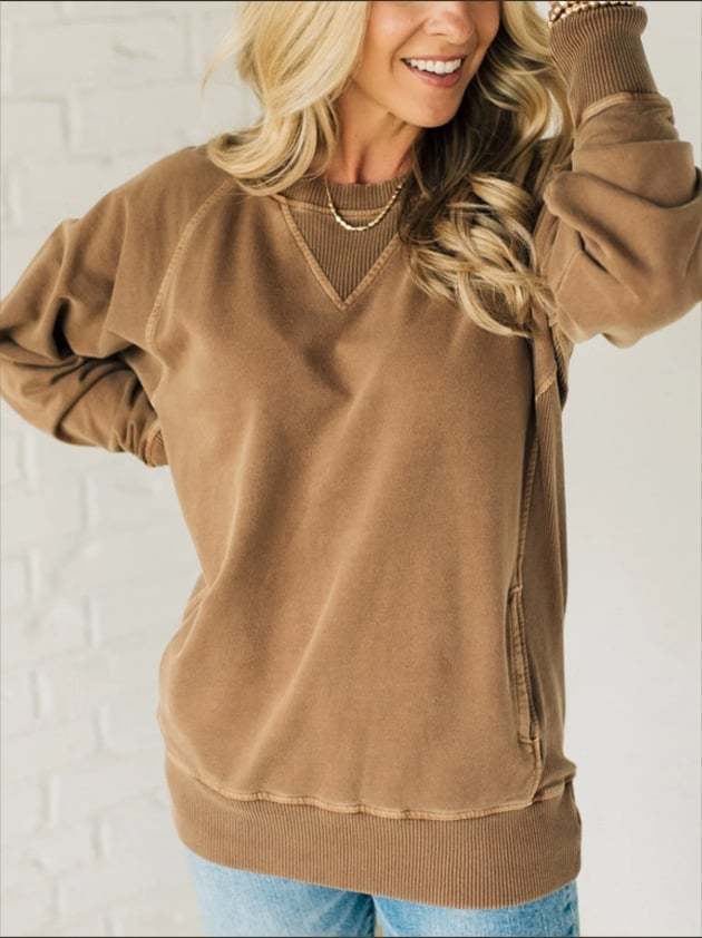 ❄️Winter Hot Sale Promotion-49% OFF-🌸Women's Ribbed Accent Pocketed Pullover