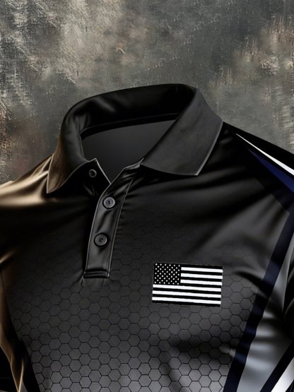 Men's Retro Patriot Color Block Polo Collar Short Sleeve