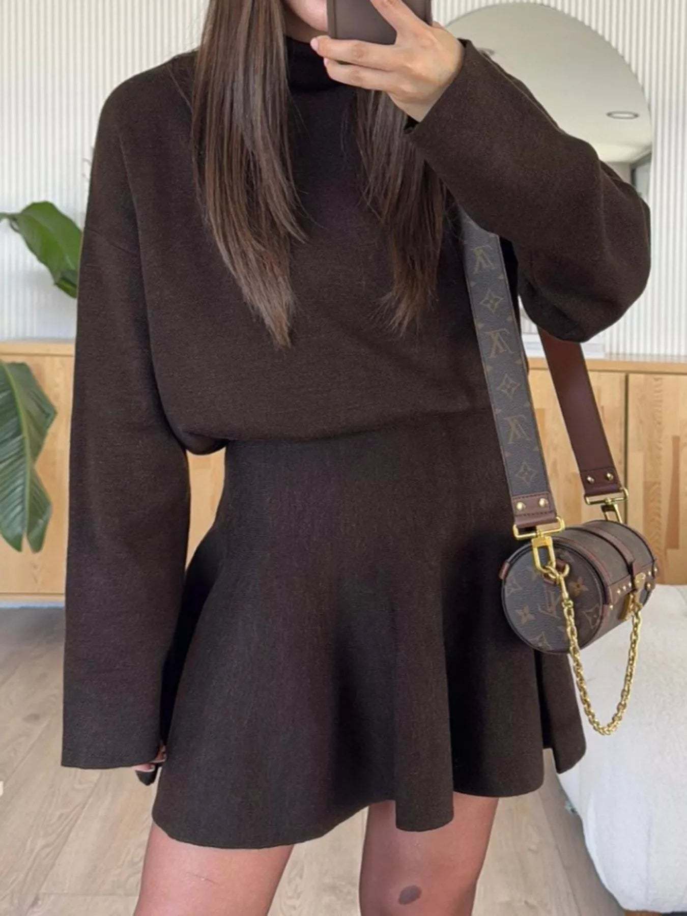 Round Neck Long Sleeve Mini Sweater Dress