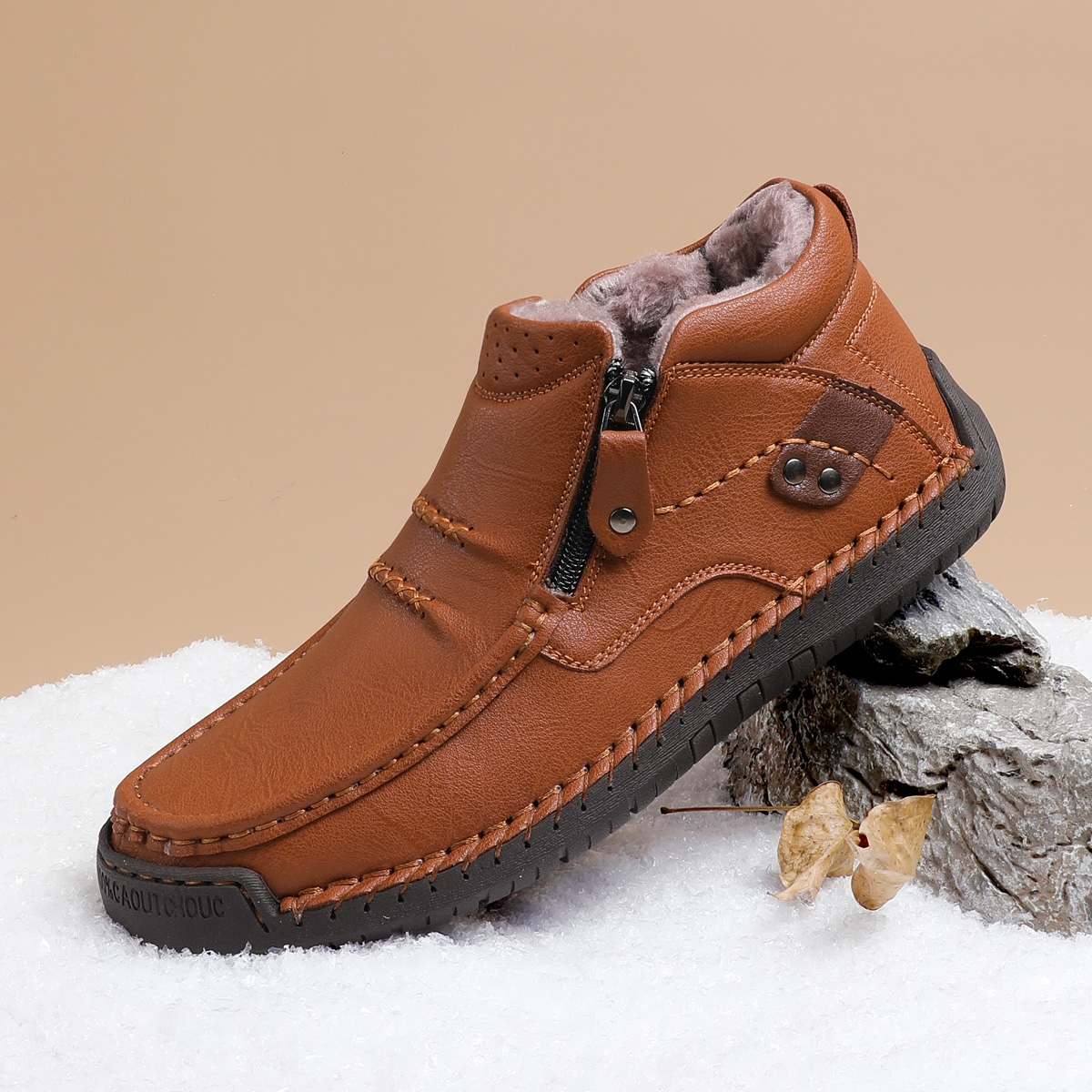 （Free shipping）⏰Limited Time Sale 70% OFF-Men’s Handmade Premium Leather Slip-On Driving Boots – Wide Toe, Arch Support, Waterproof, Pressure Relief, Non-Slip Sole&Warmth for Casual, Travel & Outdoor