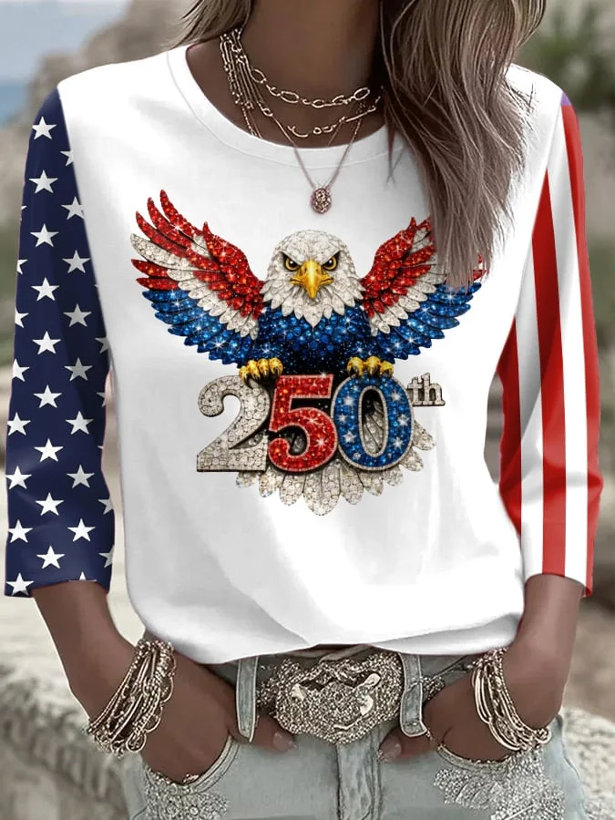 Women's American 250th Anniversary Three-Quarter Sleeve V-Neck Top