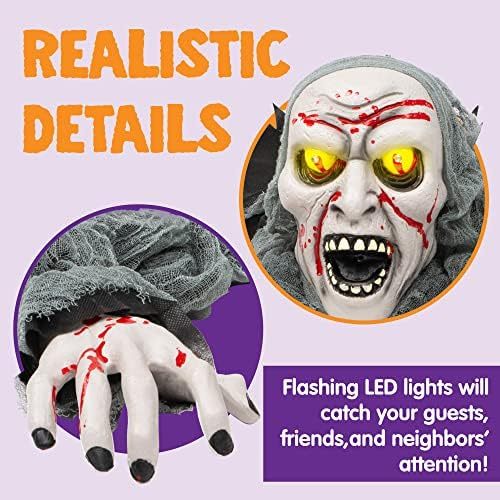 Halloween outdoor glowing zombie groundbreaker decoration with bloodstains and scary sound effects. Suitable for Halloween outdoor decorations, lawns, patios, terraces, cemetery decorations, and haunted house props.