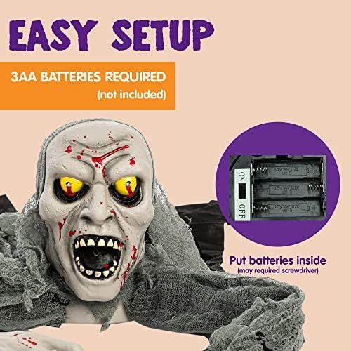 Halloween outdoor glowing zombie groundbreaker decoration with bloodstains and scary sound effects. Suitable for Halloween outdoor decorations, lawns, patios, terraces, cemetery decorations, and haunted house props.