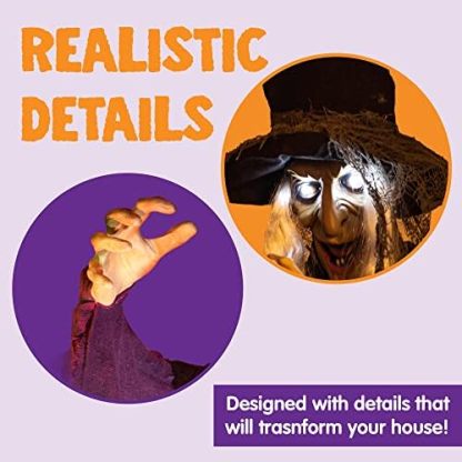Halloween hanging witch decoration, outdoor flying talking ghost decoration, eyes that light up, voice-activated, indoor and outdoor haunted house prop, suitable for lawns, patios, and gardens, purple.