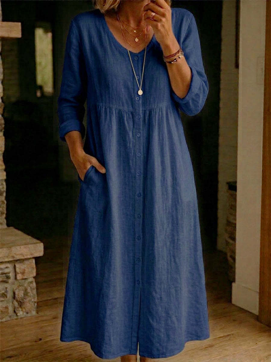 Casual Linen Cotton Button Dress