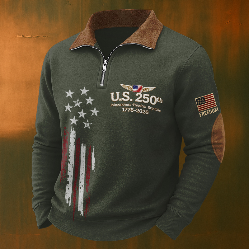 US 250th Anniversary Printed Casual Zipper Sweatshirt