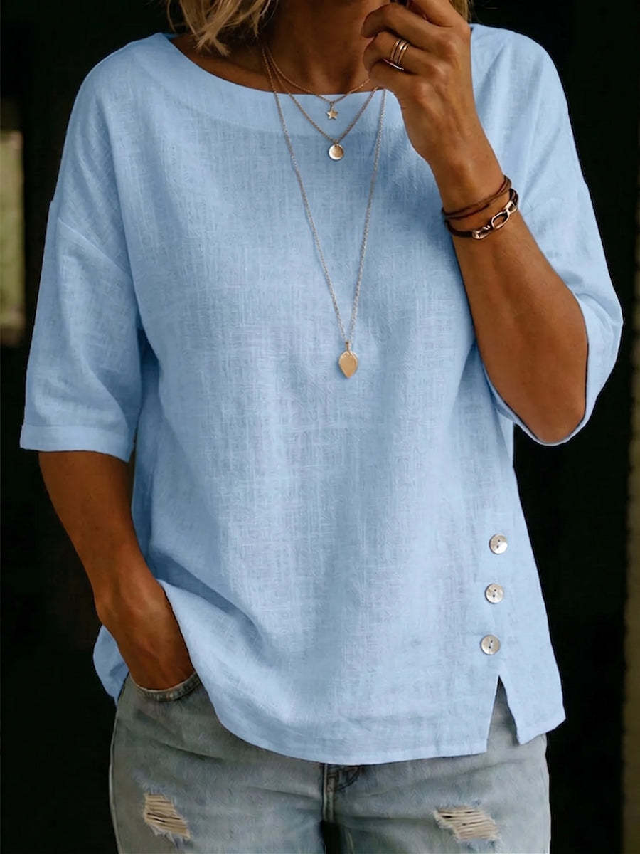 Cozy & Elegant Boat-neck Cotton-linen Shirt
