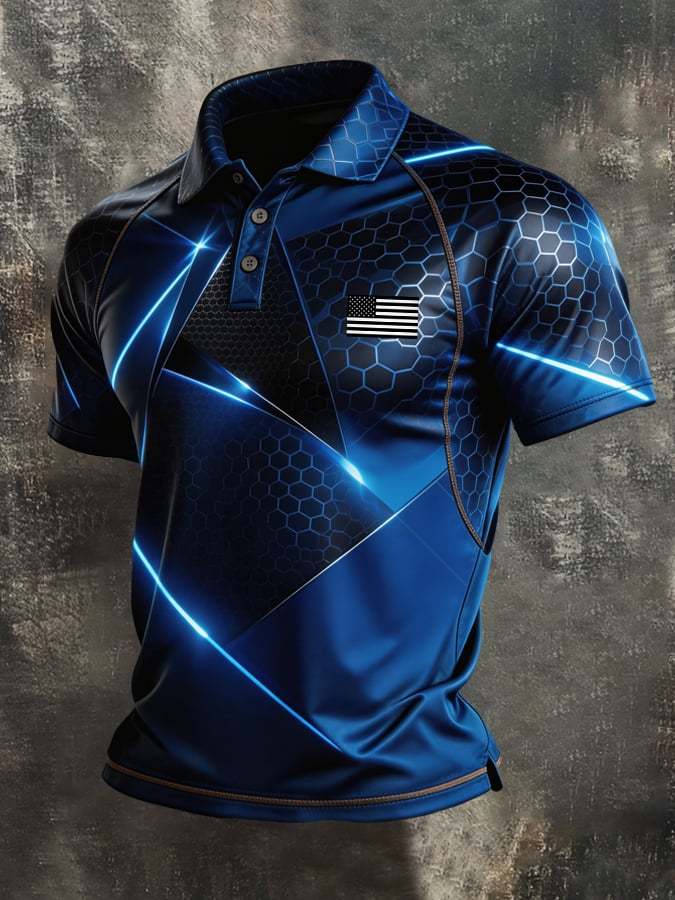 Men's Retro Patriot Color Block Polo Collar Short Sleeve