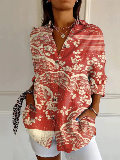Women's Casual Half-Sleeve Shirt with Botanical Floral Print