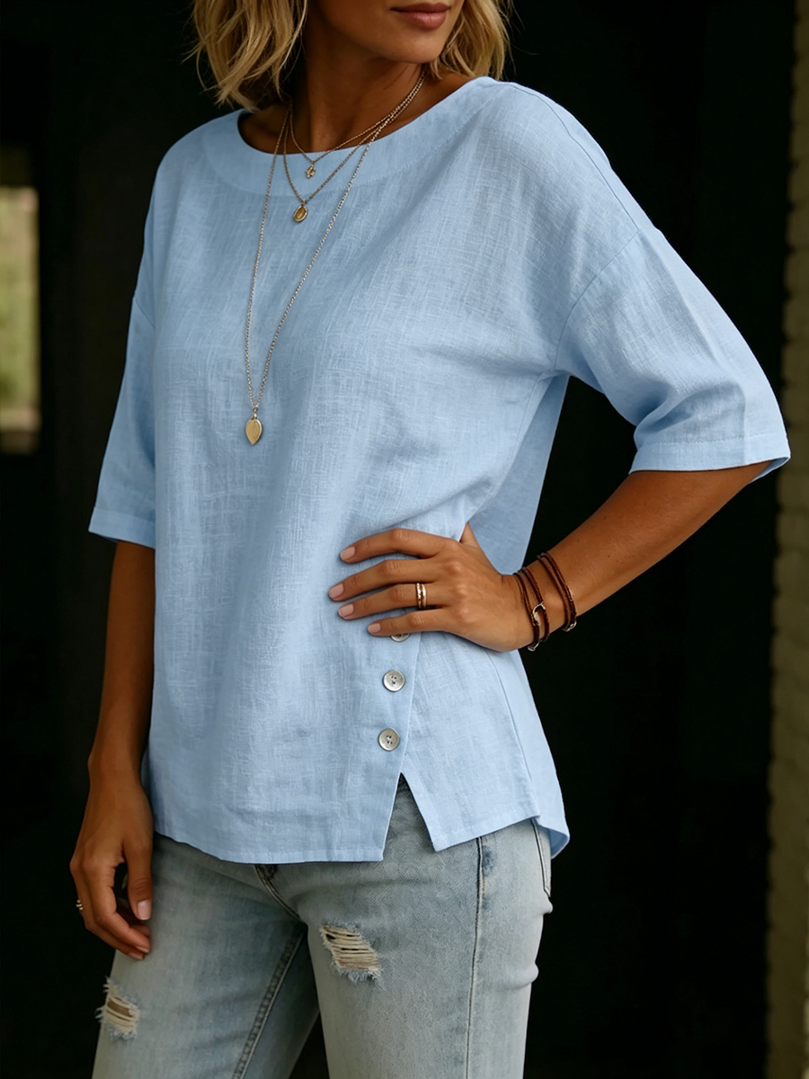 Cozy & Elegant Boat-neck Cotton-linen Shirt