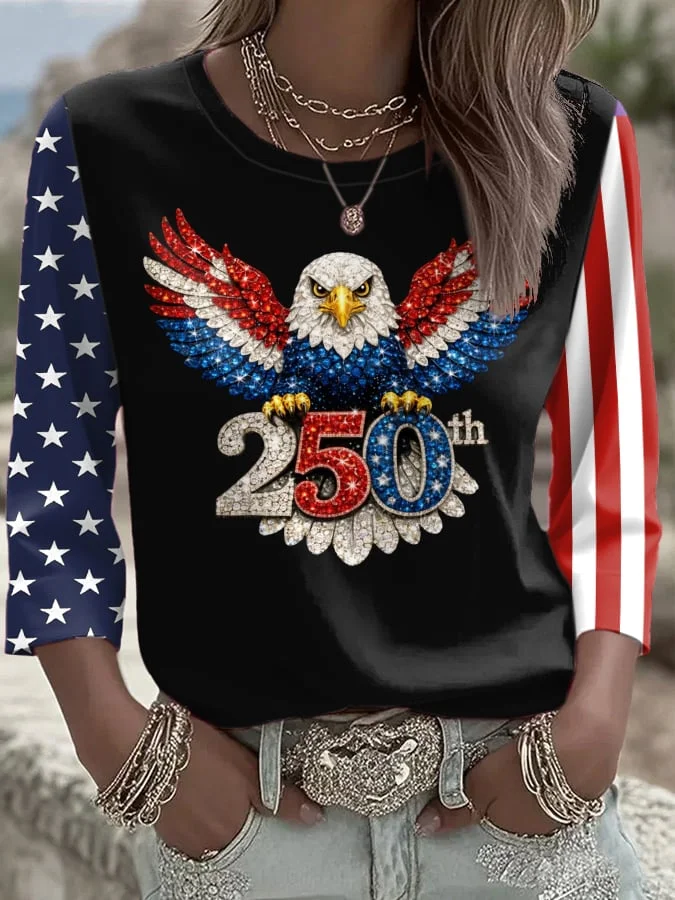 Women's American 250th Anniversary Three-Quarter Sleeve V-Neck Top
