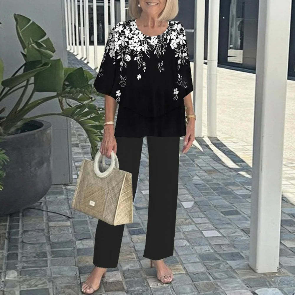Grey Round Neck Two Piece Set