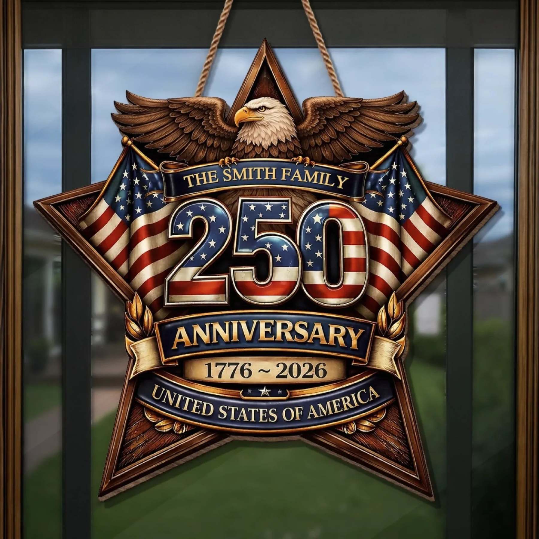 Custom Wood Sign - Personalized America 250th Anniversary Gifts For Mom, Dad, Brother, Sister, Kids - Built On Hope And Courage