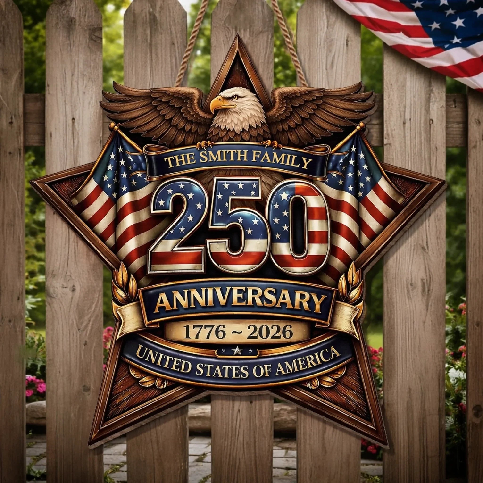Custom Wood Sign - Personalized America 250th Anniversary Gifts For Mom, Dad, Brother, Sister, Kids - Built On Hope And Courage