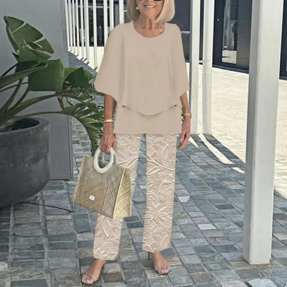 Grey Round Neck Two Piece Set