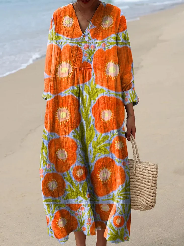 Women's Vintage Geometric Pattern Art Print Cotton Dress