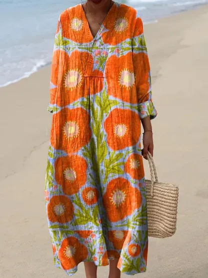 Women's Vintage Geometric Pattern Art Print Cotton Dress
