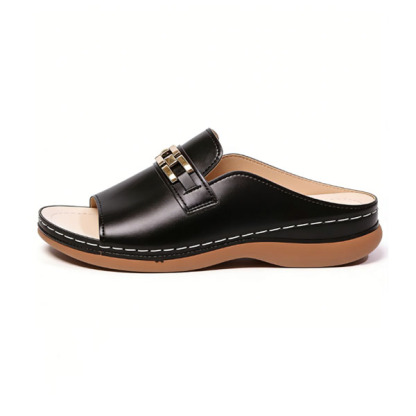 💝Summer Sale⭐Women's chain-embellished wedge sandals, casual open-toe platform shoes, comfortable slip-on sandals