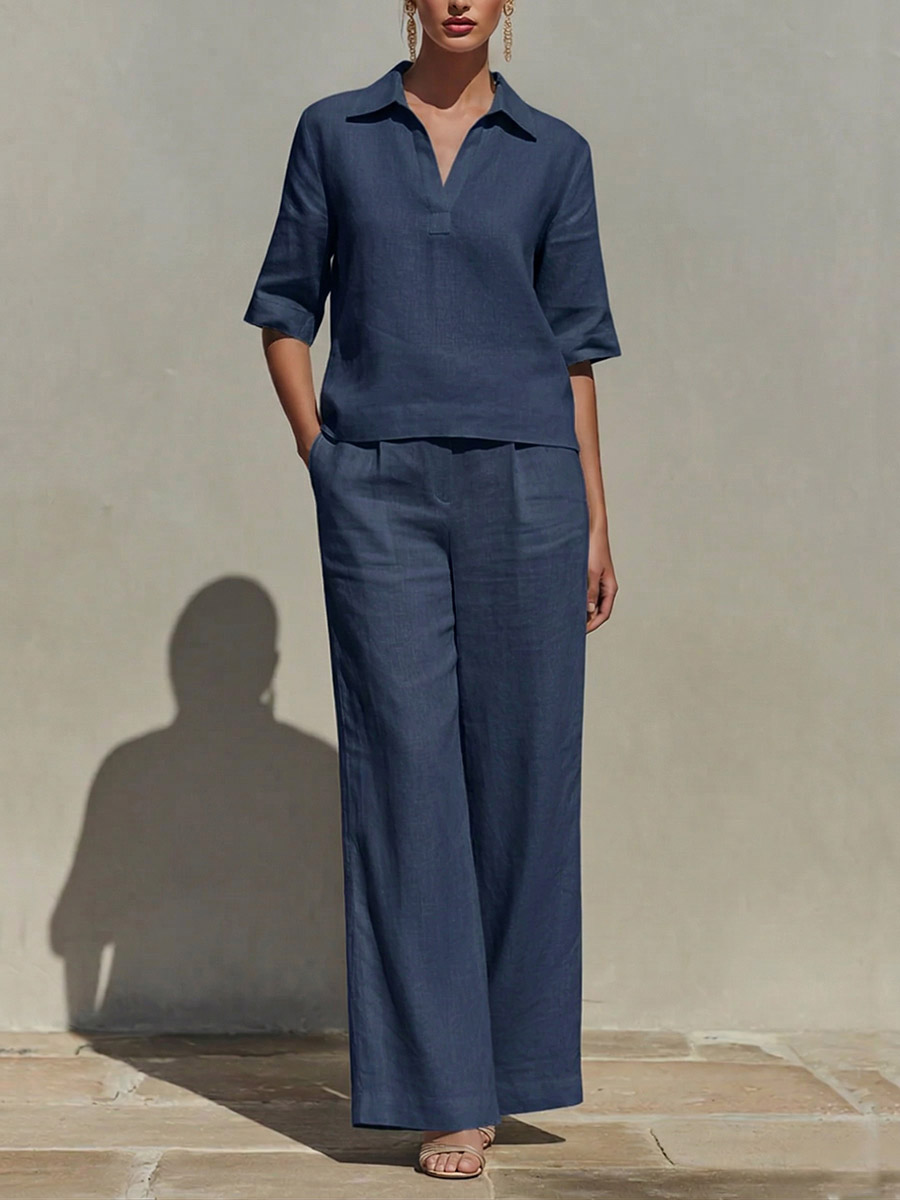 New ArrivalsWomen's Solid Cotton Linen Two-Piece Set