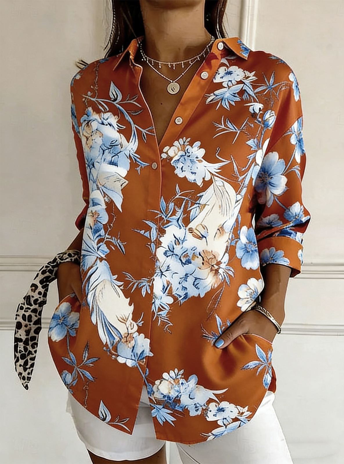 Women's Casual Half-Sleeve Shirt with Botanical Floral Print