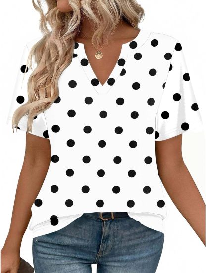 Women's short-sleeved V-neck T-shirt, cute and casual style
