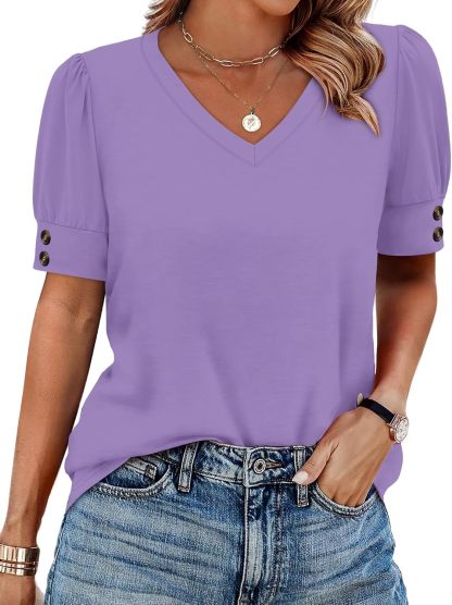 Women's short-sleeved shirt, button-down V-neck, fashionable spring/summer outfit, plus size women's shirt, casual formal wear.