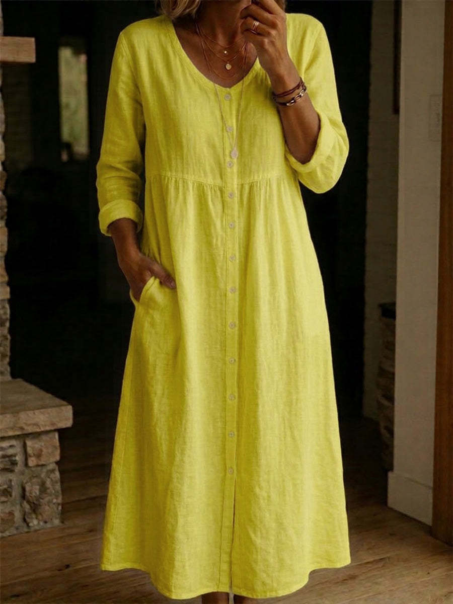 Casual Linen Cotton Button Dress