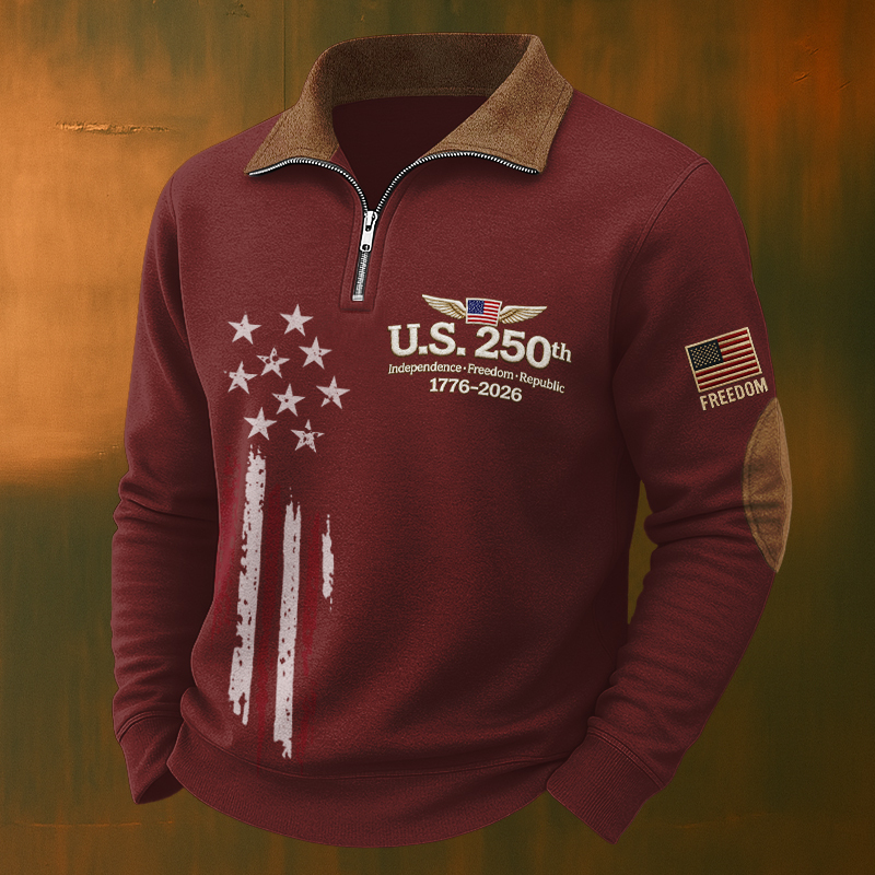 US 250th Anniversary Printed Casual Zipper Sweatshirt