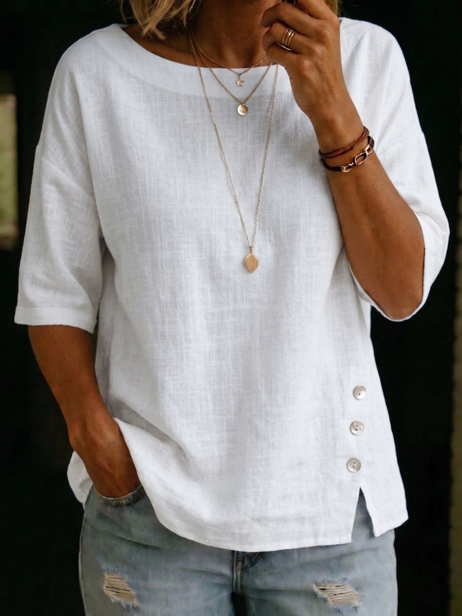 Cozy & Elegant Boat-neck Cotton-linen Shirt