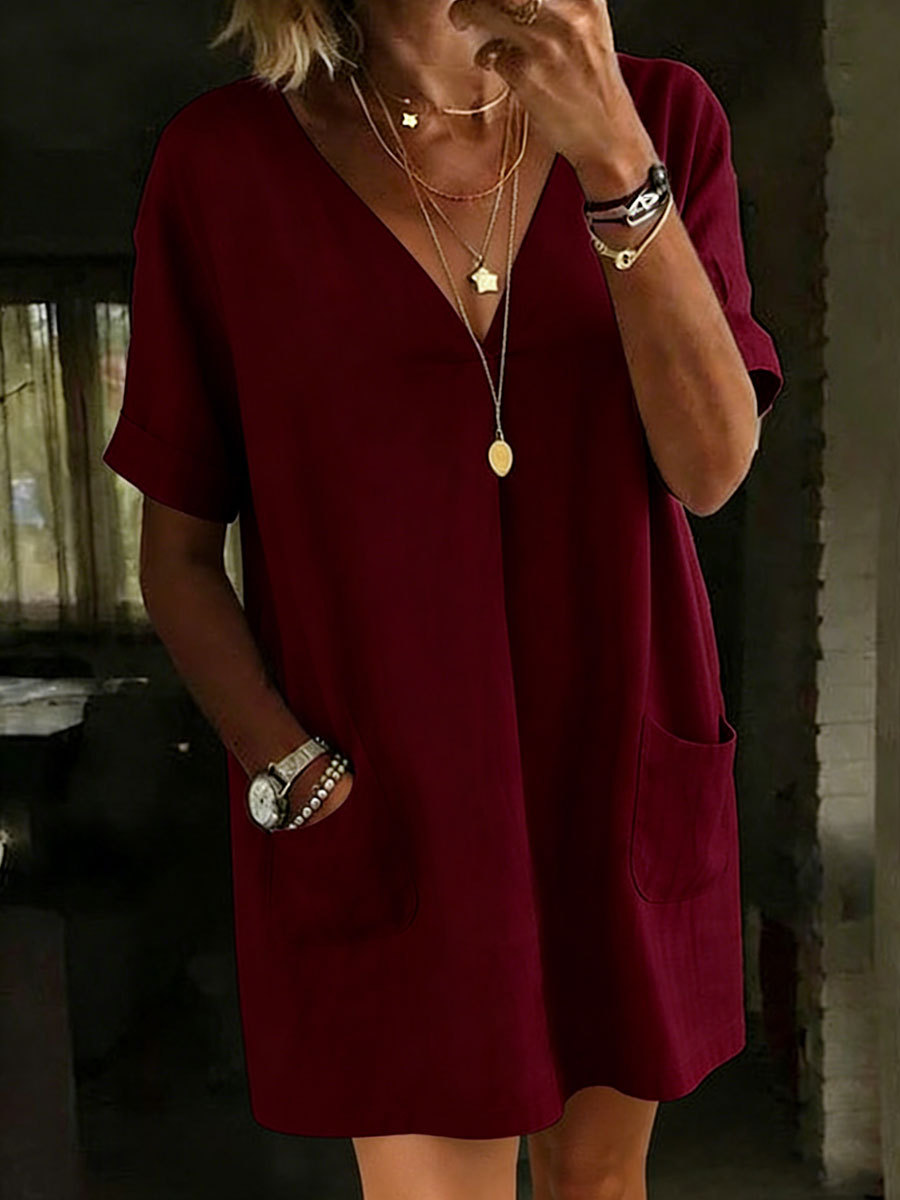 New Arrivals🔥Women's Casual Short-sleeved V-neck Shirt Dress