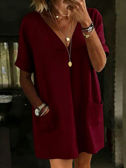 New Arrivals🔥Women's Casual Short-sleeved V-neck Shirt Dress