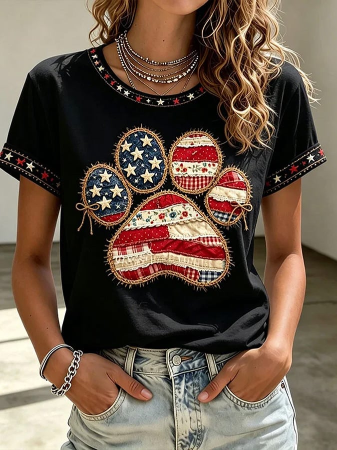 Women's Cute Flag-Print Casual T-Shirt