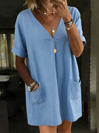 New Arrivals🔥Women's Casual Short-sleeved V-neck Shirt Dress