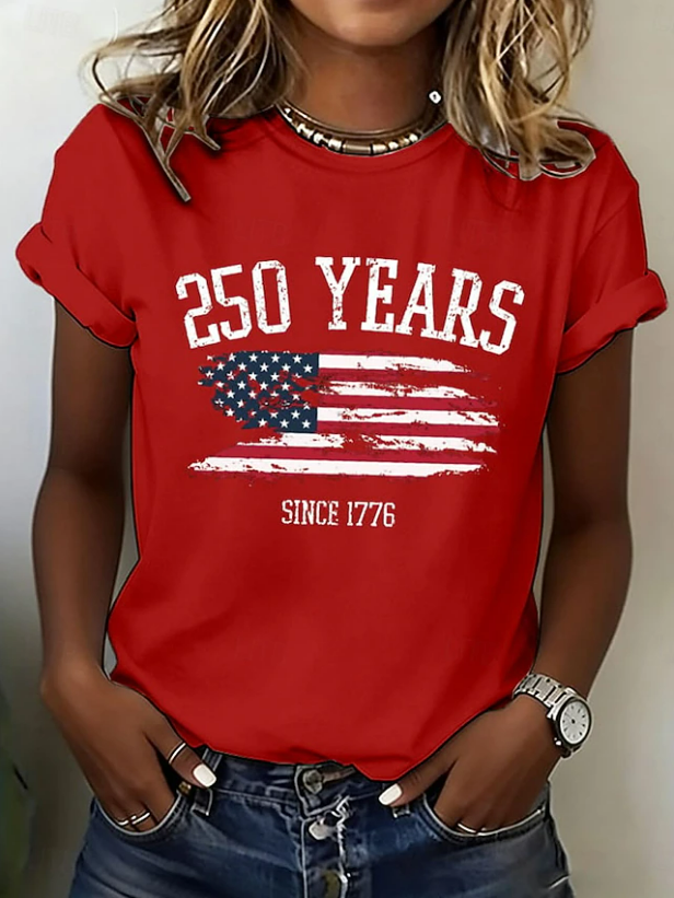 Women's Short Sleeve T-shirt Summer Blue Independence Day (Flag) Printing Jersey Crew Neck Daily Going Out Casual Top