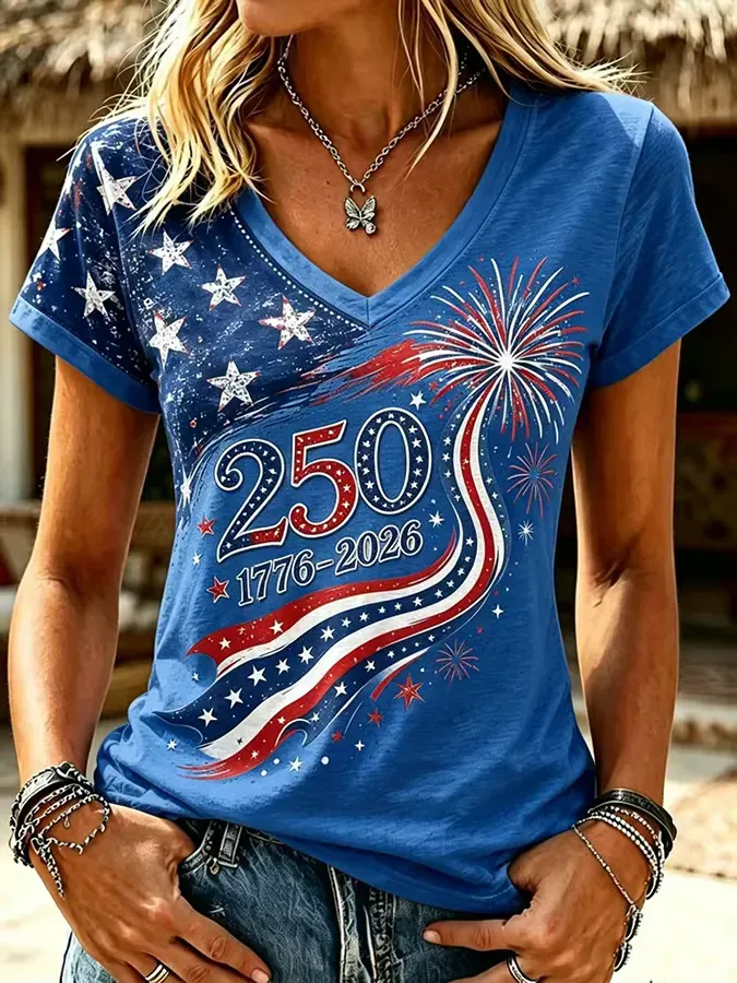 Women's 250th Anniversary V-Neck Printed T-Shirt