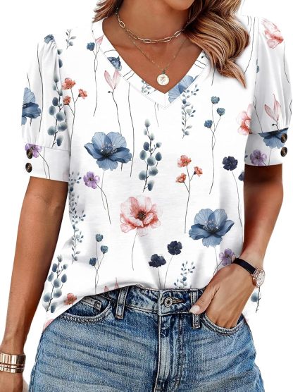 Women's short-sleeved shirt, button-down V-neck, fashionable spring/summer outfit, plus size women's shirt, casual formal wear.