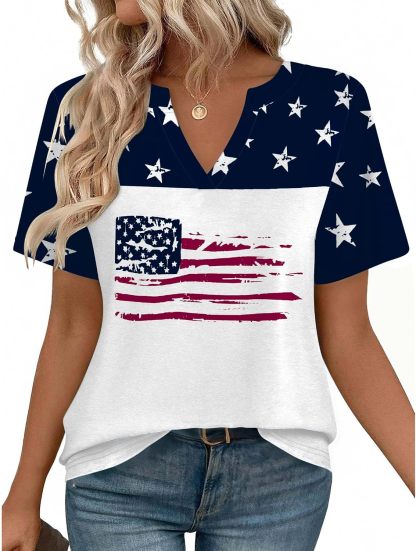 Women's short-sleeved V-neck T-shirt, cute and casual style