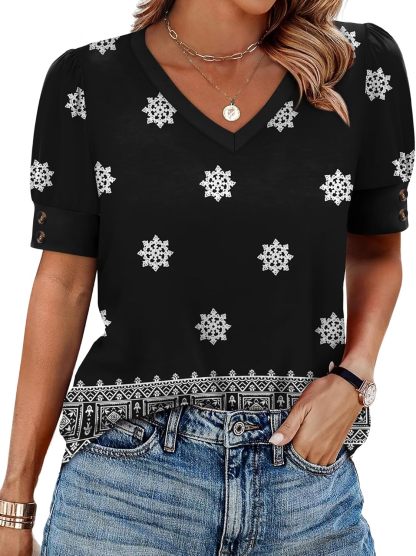 Women's short-sleeved shirt, button-down V-neck, fashionable spring/summer outfit, plus size women's shirt, casual formal wear.