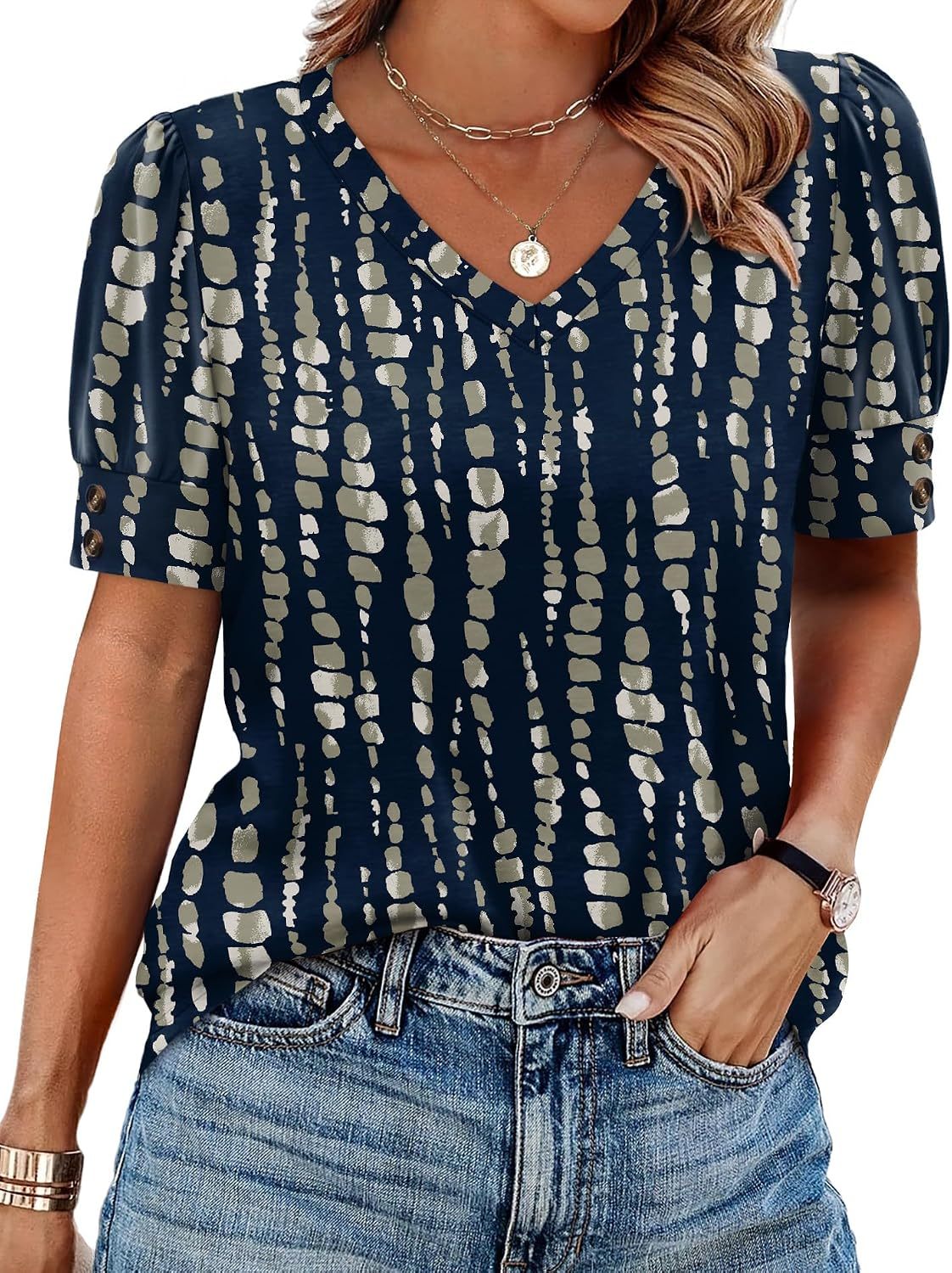 Women's short-sleeved shirt, button-down V-neck, fashionable spring/summer outfit, plus size women's shirt, casual formal wear.