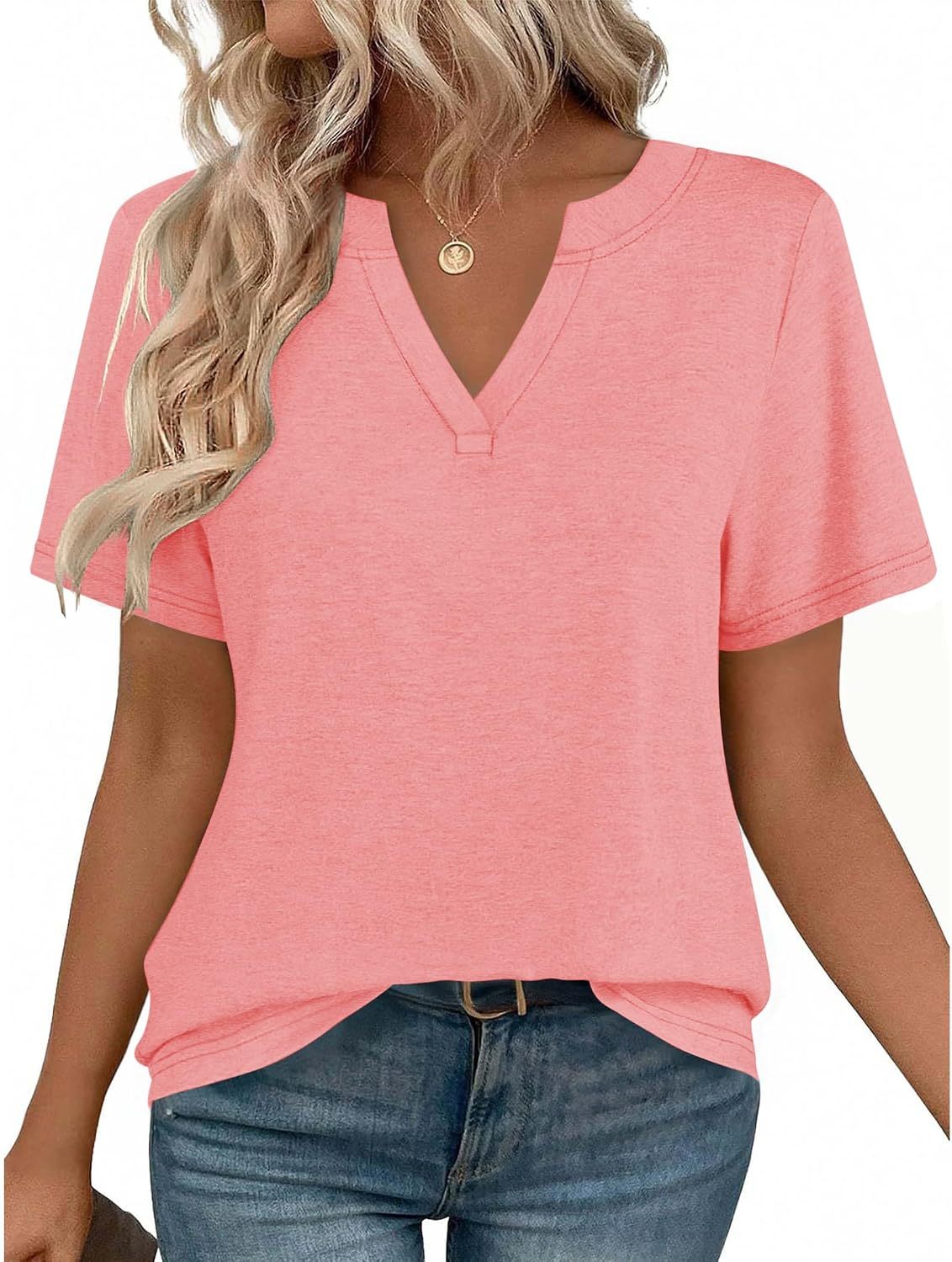Women's short-sleeved V-neck T-shirt, cute and casual style