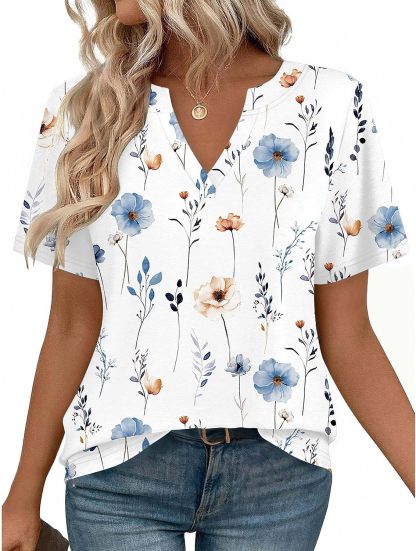 Women's short-sleeved V-neck T-shirt, cute and casual style