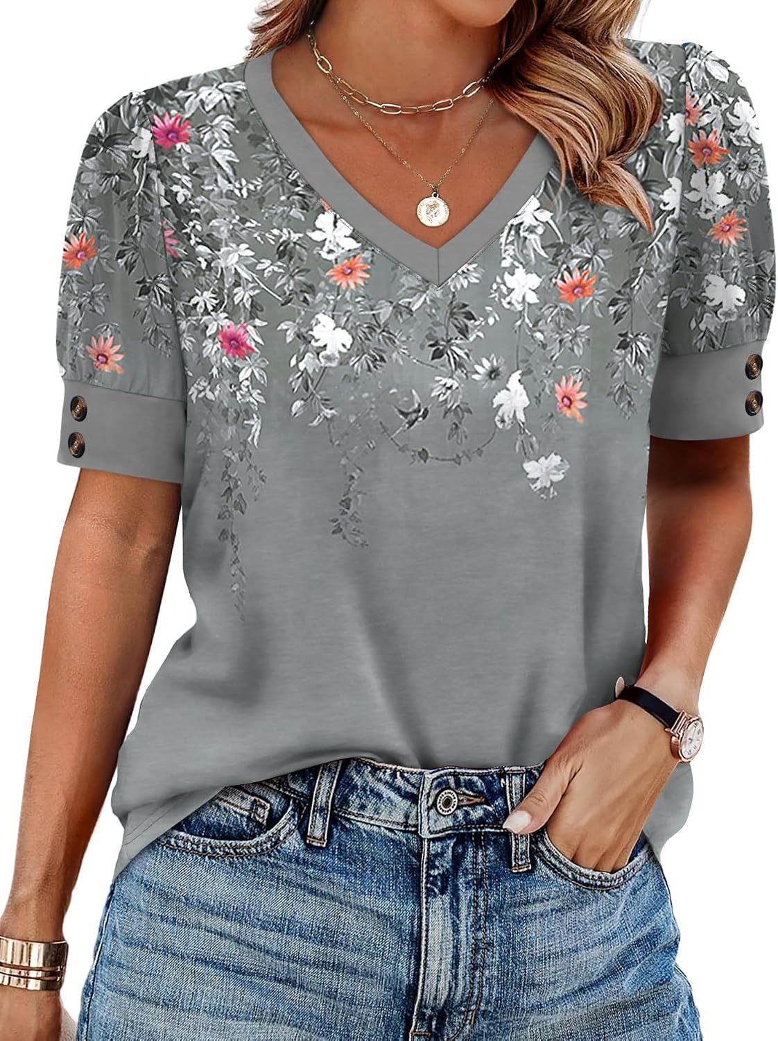 Women's short-sleeved shirt, button-down V-neck, fashionable spring/summer outfit, plus size women's shirt, casual formal wear.