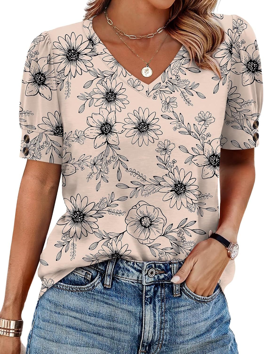 Women's short-sleeved shirt, button-down V-neck, fashionable spring/summer outfit, plus size women's shirt, casual formal wear.