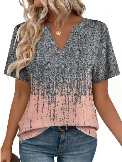 Women's short-sleeved V-neck T-shirt, cute and casual style