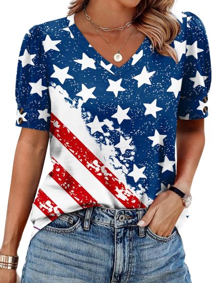 Women's short-sleeved shirt, button-down V-neck, fashionable spring/summer outfit, plus size women's shirt, casual formal wear.