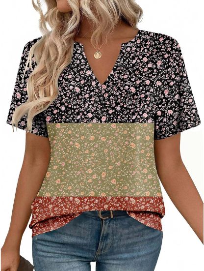 Women's short-sleeved V-neck T-shirt, cute and casual style