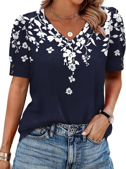 Women's short-sleeved shirt, button-down V-neck, fashionable spring/summer outfit, plus size women's shirt, casual formal wear.